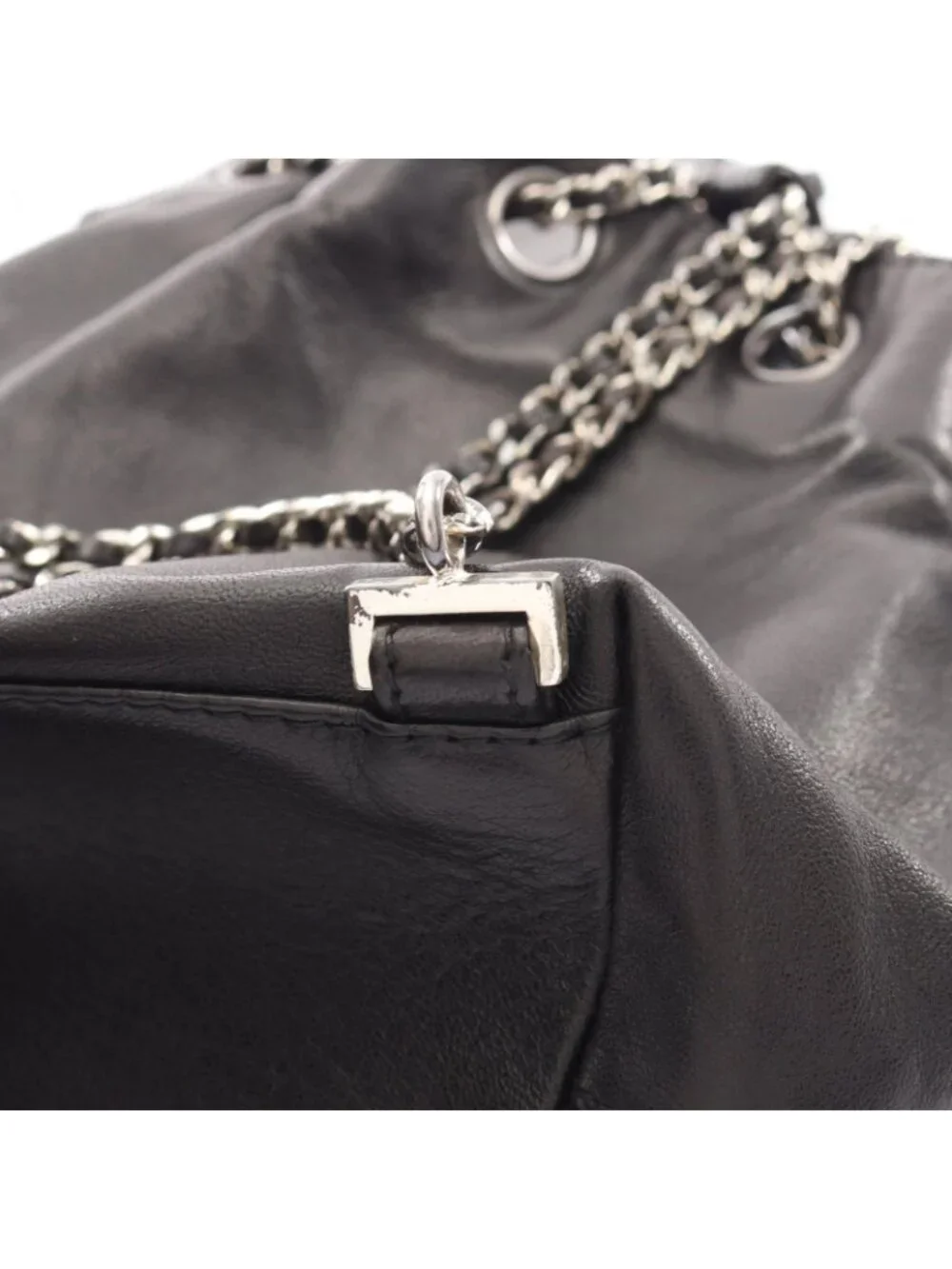 Chanel Backpack CC Logo Small Drawstring Black Lambskin CC Chain